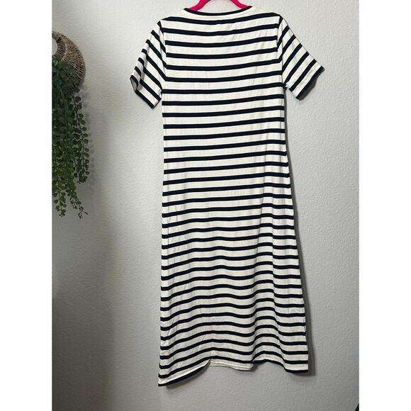 J. Crew Women's Navy Blue White Striped Knit Midi Dress Nautical Prep Size Med - Picture 14 of 15